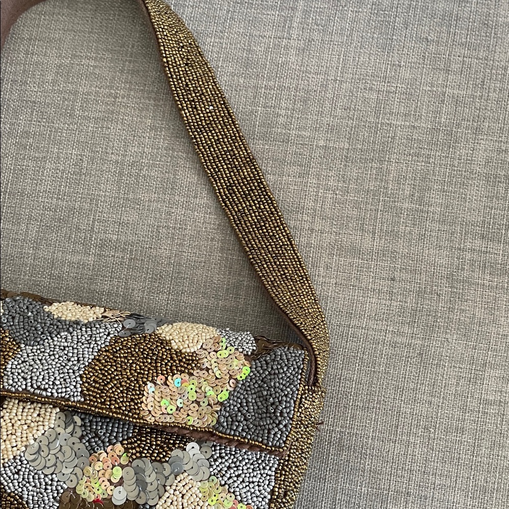 Beaded Sequin Patchwork Shoulder Bag - Brown Multi - image 3